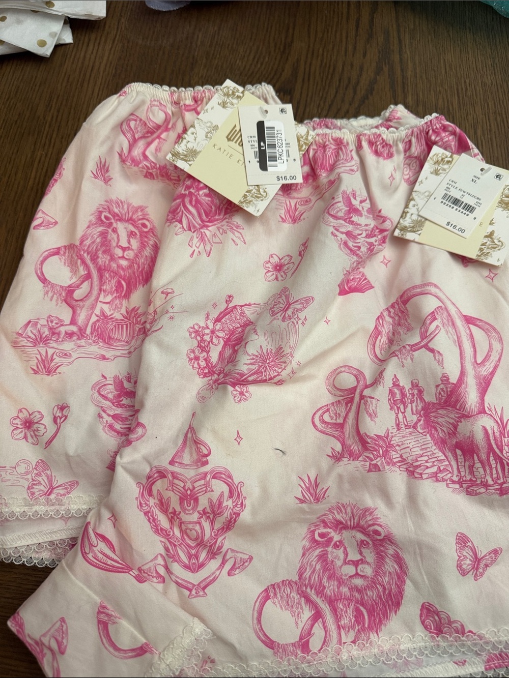 Wicked X Katie Kime Cream & Pink Printed Pajama Boxer Shorts - Picture 2 of 2